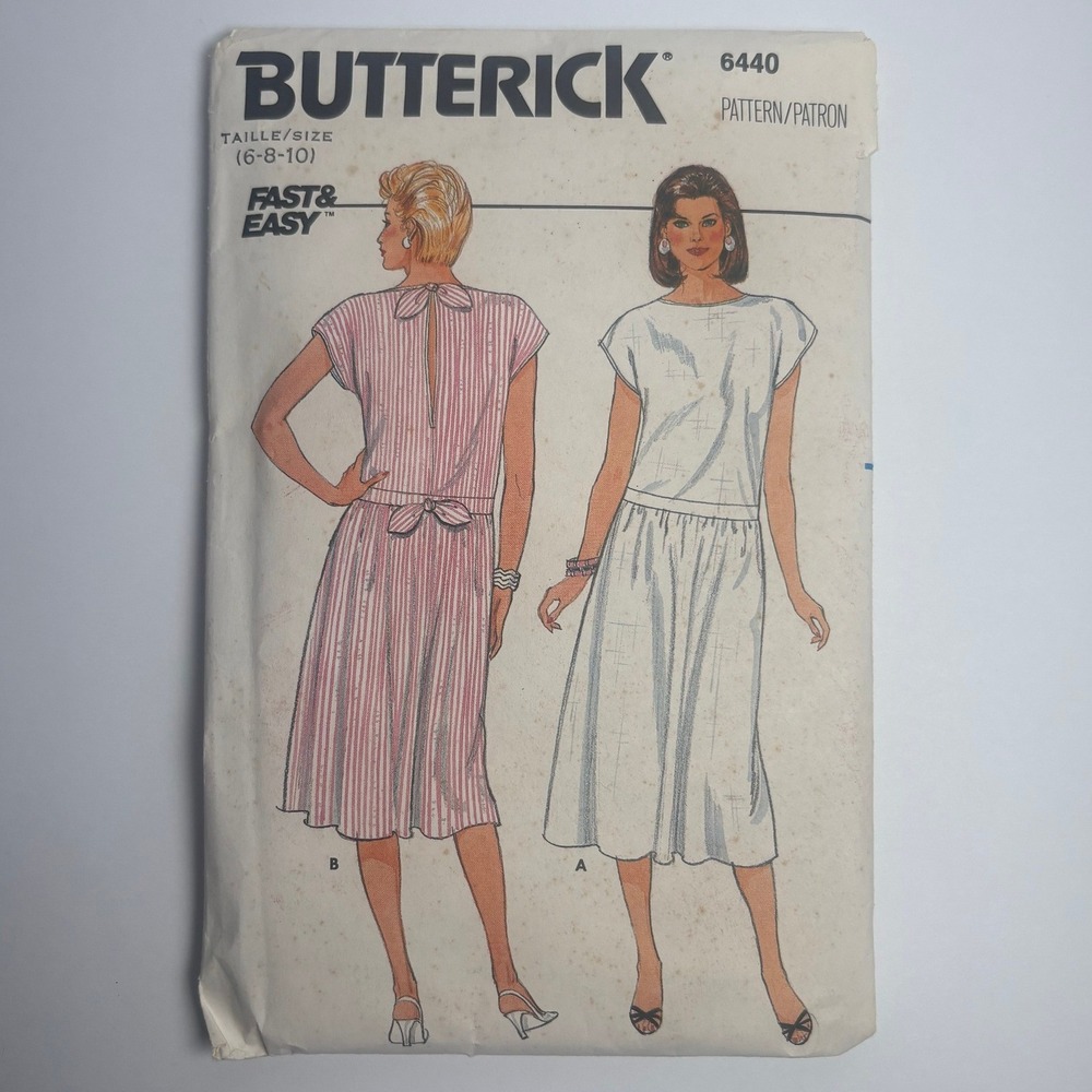 Butterick 6440 Vintage Sewing Pattern Misses Dress Cap Sleeve Uncut Size 6 8 10